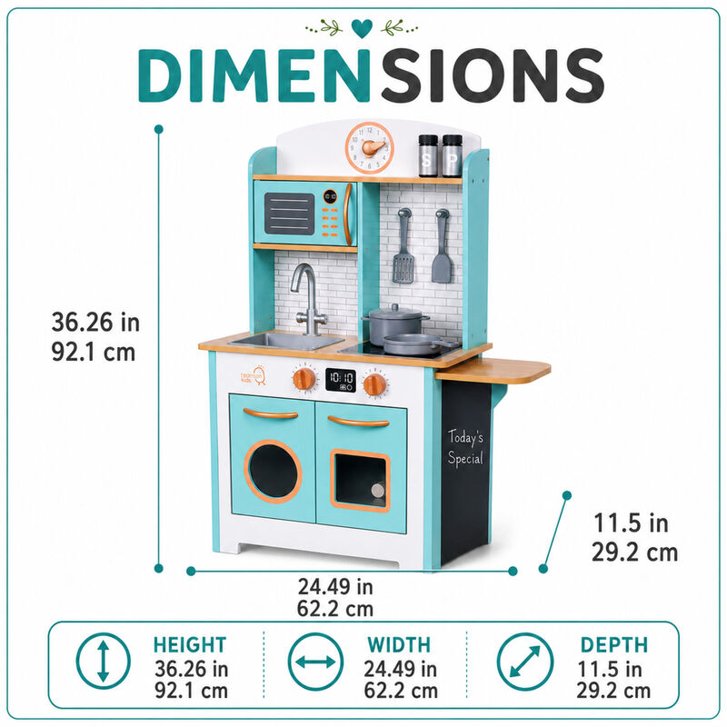 Teamson Kids Little Chef Santos Retro Small Play Kitchen with stove, Microwave, Oven, Chalkboards and 7 Accessories image number 6
