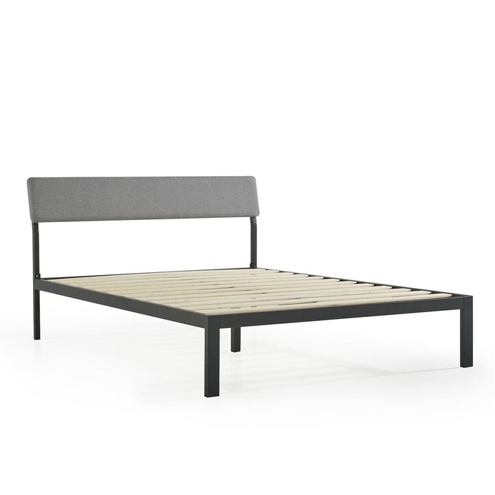 QuikFurn Twin Size Grey Soft Fabric Metal Headboard Platform Bed Wooden Slats