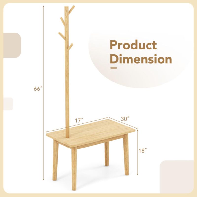 Hivvago End Table with Coat Rack Solid Wood Coat Tree with 2-in-1 Side Table