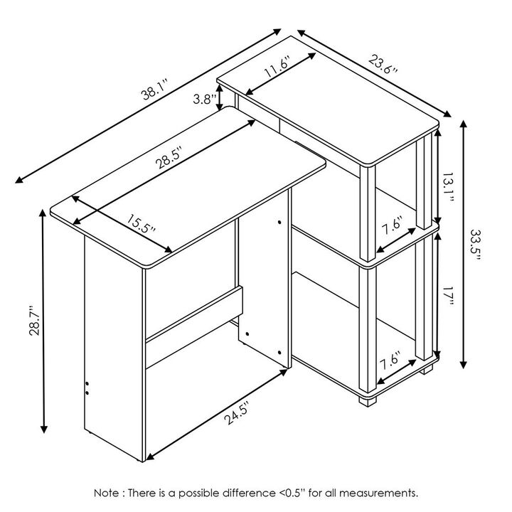 Abbott Corner Computer Desk with Bookshelf, Espresso/Black, 16086R1EX/BK