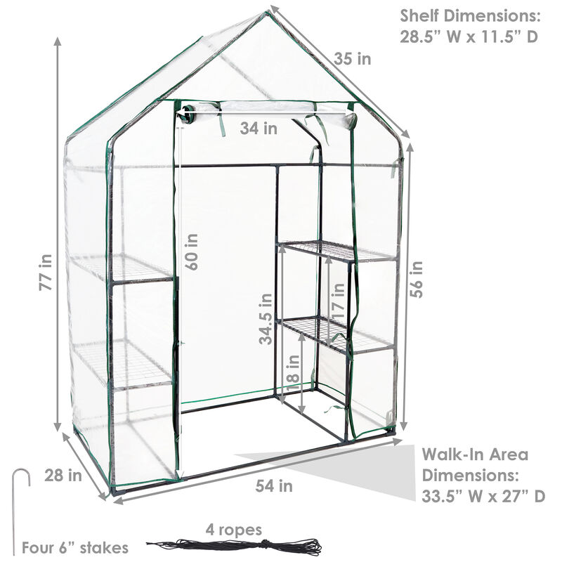 Sunnydaze Large Steel PE Cover Walk-In Greenhouse with 4 Shelves - Clear