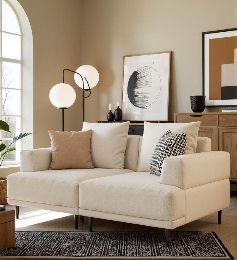 Upholstered Linen Fabric Sofa 2-Seater 66.14" Beige