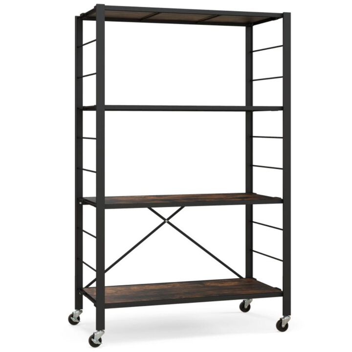 Hivvago 4-tier Foldable Storage Shelf for Tool Room Kitchen Living Room-Black