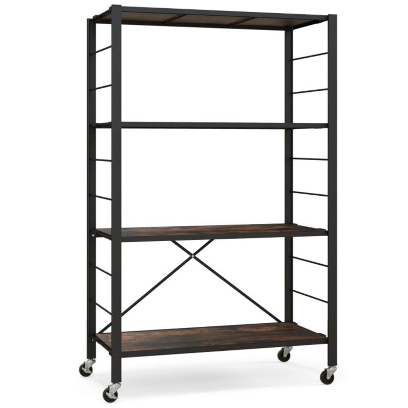 Hivvago 4-tier Foldable Storage Shelf for Tool Room Kitchen Living Room-Black