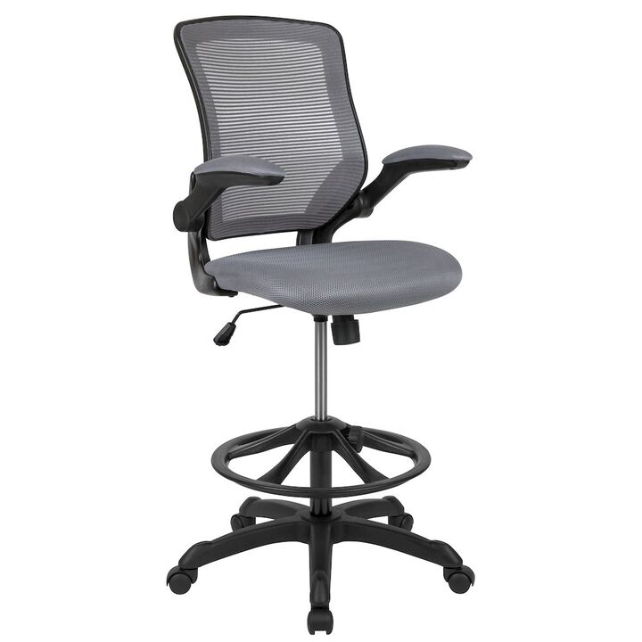 Flash Furniture Mid-Back Dark Gray Mesh Drafting Chair with Adjustable Foot Ring