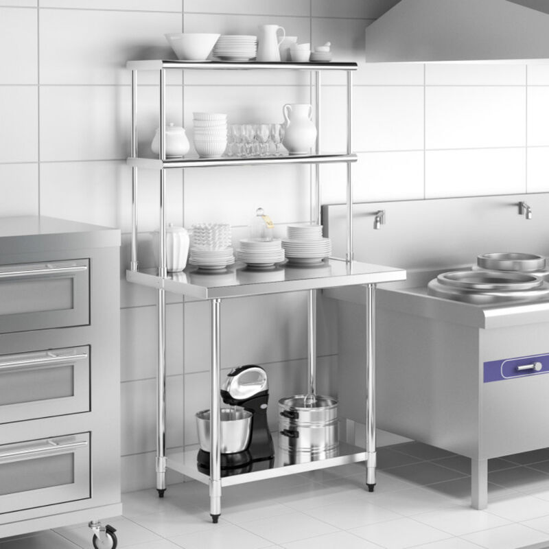 Stainless Steel Overshelf with Height-Adjustable Bottom Shelf