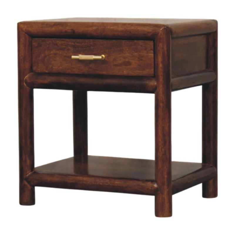 HomeRoots 20" Chestnut Solid Wood Square One Drawer Nightstand image number 3