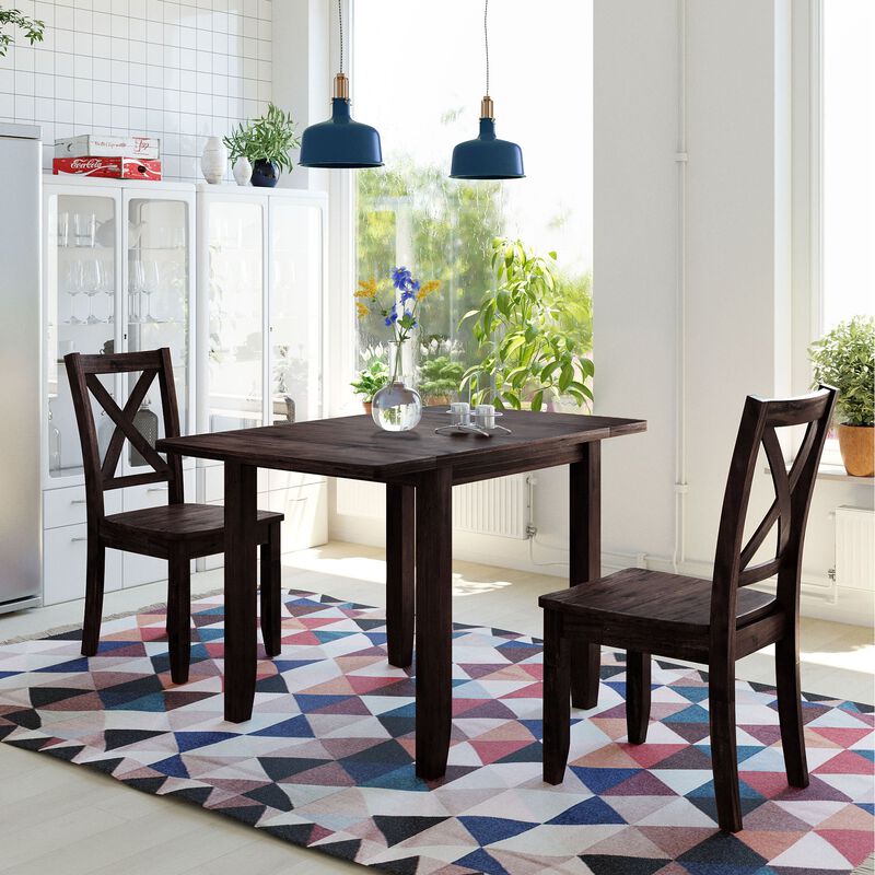 Clihome 3-Piece Drop Leaf Dining Table Set for Small Spaces, Extendable Foldable Table & 2 Chairs for Small Spaces