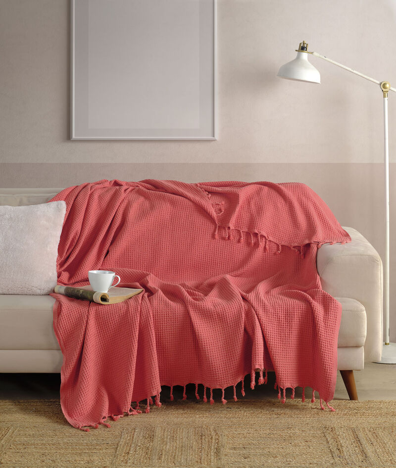 Textile Waffle Plain Cotton King Coverlet