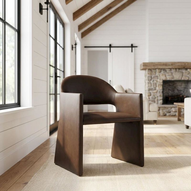 Vegan Leather Dining Armchair with Padded Seat and Arms, Espresso image number 3