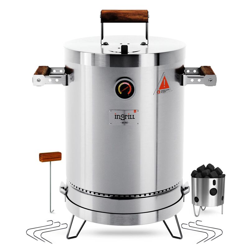 3-in-1 Stainless Steel Smoker Barrel Grill &ndash; Portable Charcoal BBQ with Thermometer, 6 lbs Outdoor Cooking Smoker for Camping, Backyard & Home BBQ INGRILL image number 0
