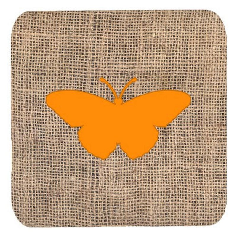 Caroline's Treasures BB1050-BL-OR-FC Butterfly Burlap and Orange Foam Coasters (Set of 4), 3.5 H x 3.5 W, Multicolor