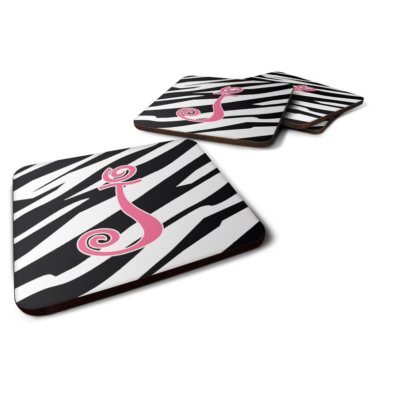 Caroline's Treasures CJ1037-JFC Monogram-Zebra Stripe and Pink Foam Coasters (Set of 4), Initial Letter J, 3.5 H x 3.5 W, Multicolor