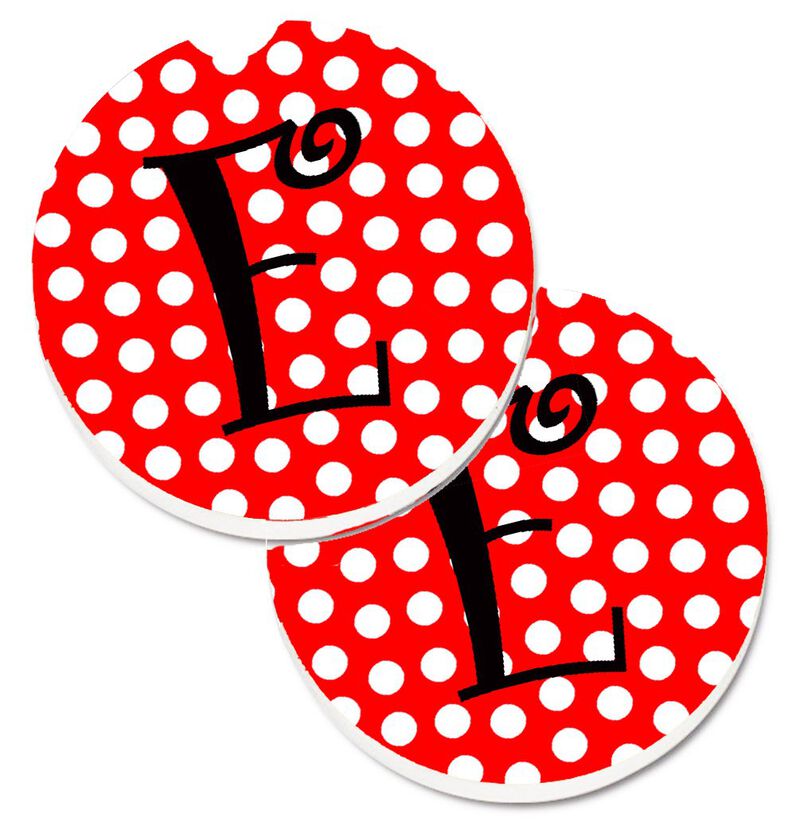 Caroline's Treasures Letter E Initial Monogram Red black Polka Dots Set of 2 Cup Holder Car Coasters CJ1012-ECARC, 2.56, Multicolor
