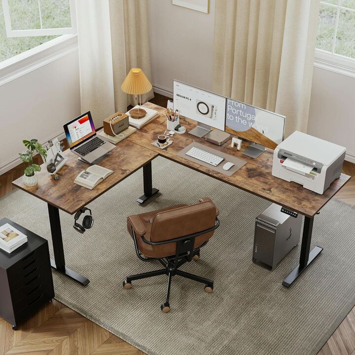 ShipItFurniture L-Shaped Electric Standing Desk 75" x 61" Rustic Brown