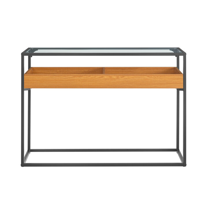 Saarinen Two-Level Modern Sunken Glass Display Shelf Rectangle Console Table