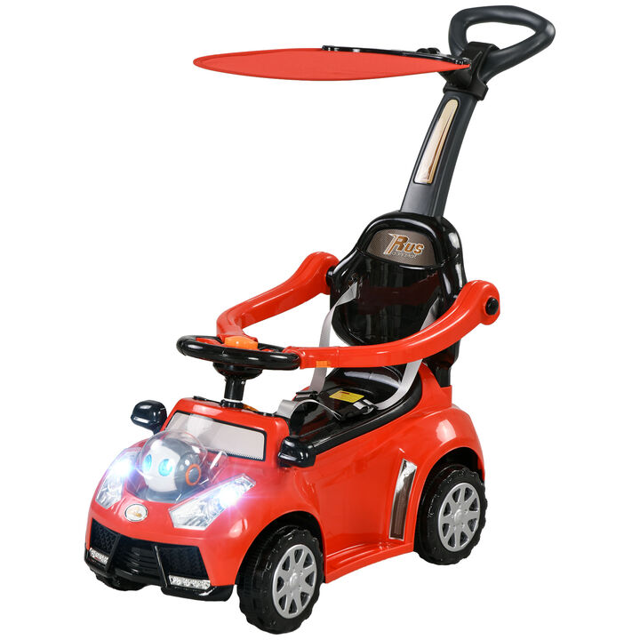 BreeBe 3 in 1 Push Car Sliding Car with Removable Handle, Music, Horn, Canopy, Safety Guardrail