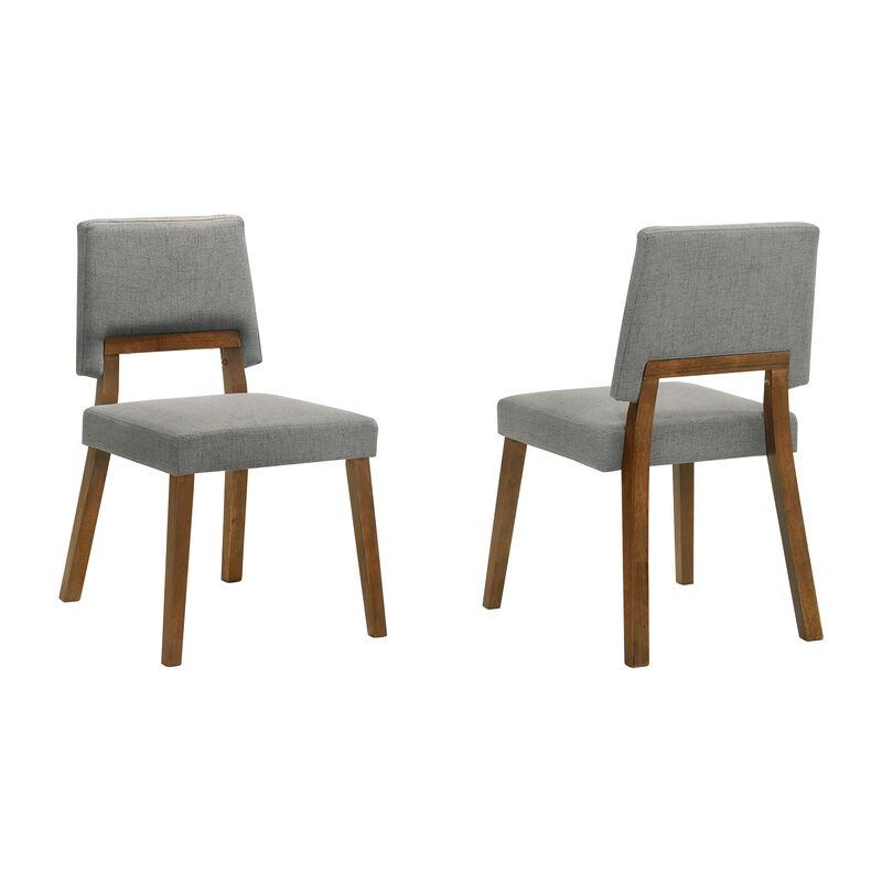 Yumi 23 Inch Dining Chair, Set of 2, Charcoal Gray Fabric, Walnut Brown - Benzara