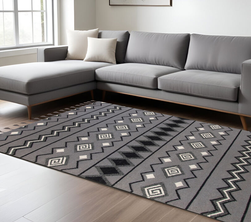 HomeRoots Wool Geometric Handmade Area Rug With Fringe