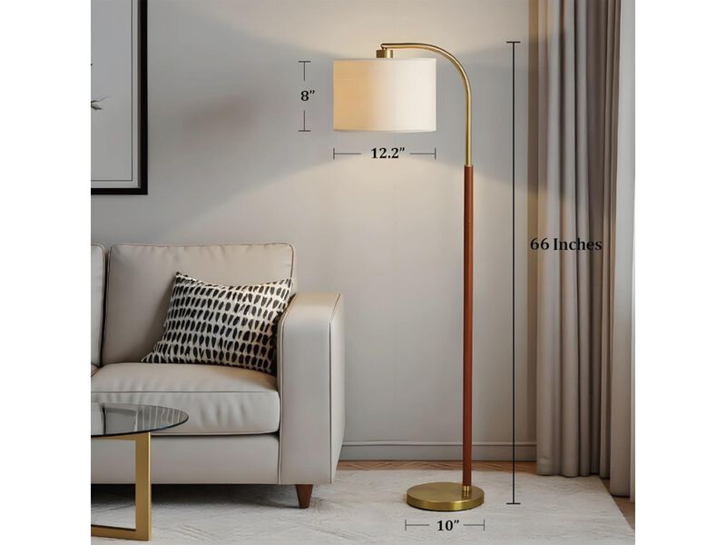 Walnut Gold Arc Floor Lamp 66 Inch Adjustable Mid Century LED Light image number 2