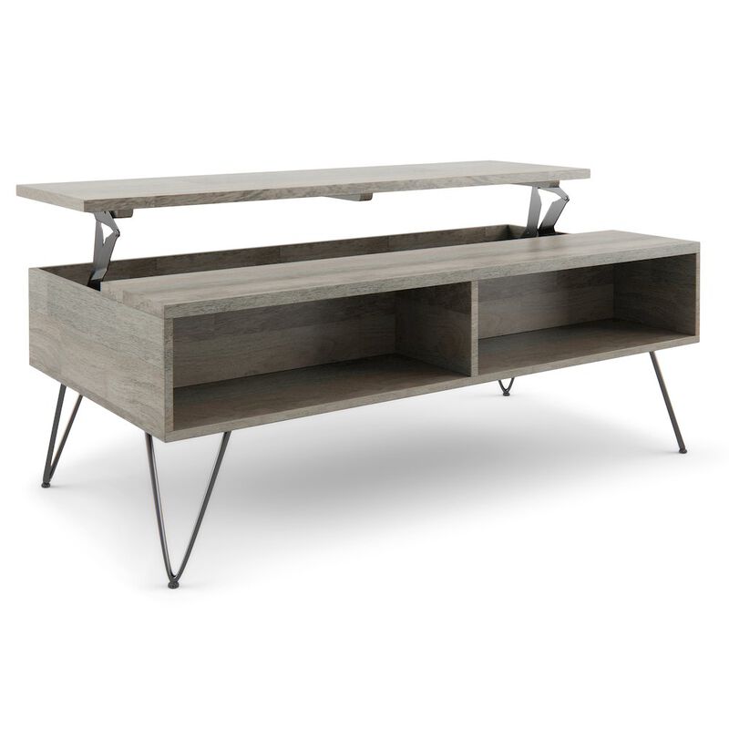 Simpli Home Hunter SOLID MANGO WOOD Lift Top Coffee Table in Grey