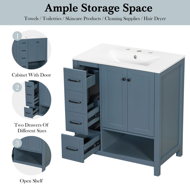 Merax Bathroom Storage Cabinet with Ceramic Basin, 2 Drawers & Door Cabinet image number 4