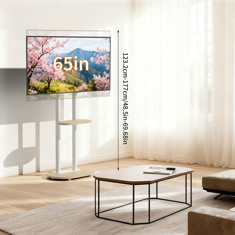 Floor TV Stand with Wheels 40-75" Mobile Cart w/ Shelf for Living Room, Bedroom image number 5