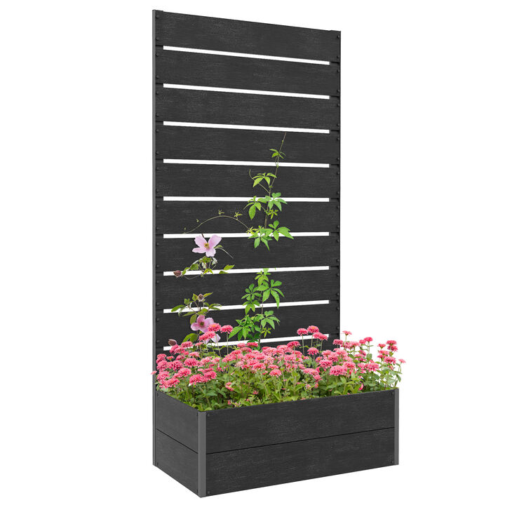 Outsunny Raised Garden Bed with Trellis for Climbing Plants, Planter Box with Drainage Gap, Freestanding Trellis Planter for Outdoor, Patio, Deck, 28.25" x 15" x 59", Light Brown