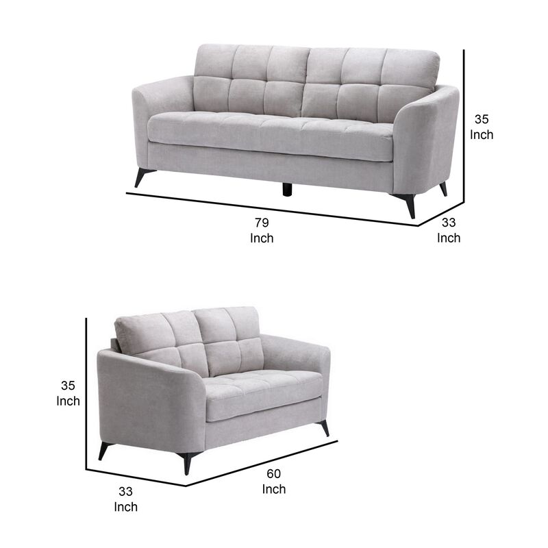 Odin 2 Piece Sofa and Loveseat Set, Tufted Cushions, Light Gray Linen Upholstery-Benzara image number 5