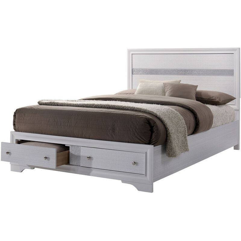 King Bedroom Set, White Wood, 3 Piece Set with 2 Nightstands image number 2