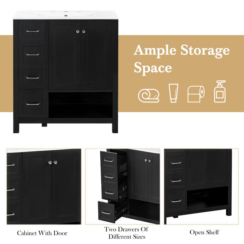 Merax Bathroom Storage Cabinet with Ceramic Basin, 2 Drawers & Door Cabinet image number 4