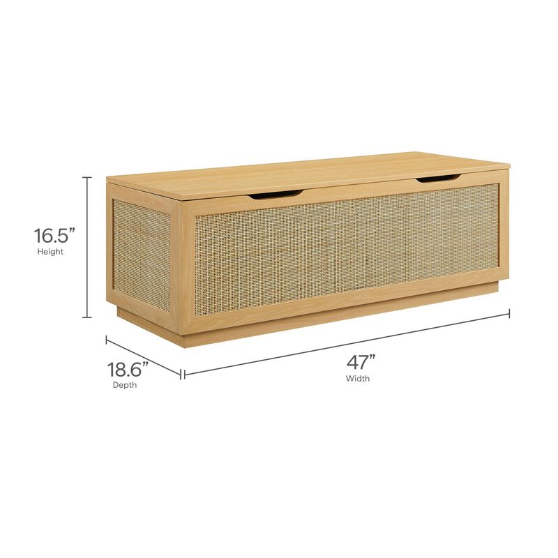 Modway Soma Rattan Storage Bench in Oak &ndash; Faux Cane Flip-Top Low Profile Storage Ottoman for Bedroom, Entryway, or Living Room image number 2