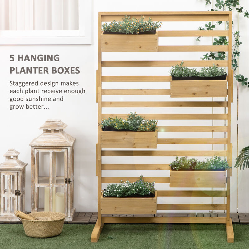 Outsunny Wooden Plant Trellis Stand with 5 Hanging Planter Boxes, Freestanding Outdoor Plant Stand for Patio, Garden, Balcony, Porch