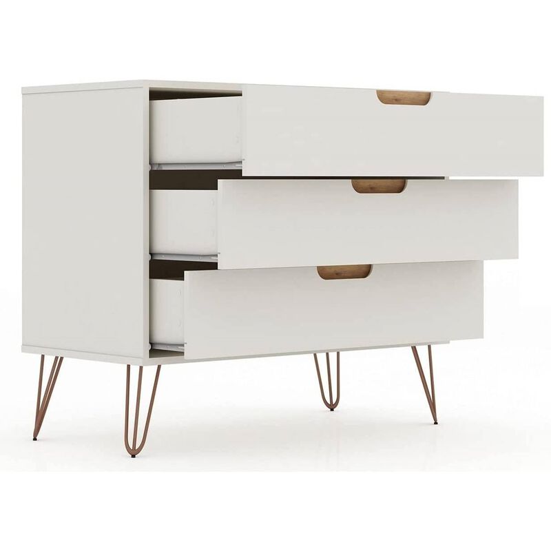 QuikFurn Modern Bedroom Scandinavian Style 3-Drawer Dresser in Off-White Natural Finish