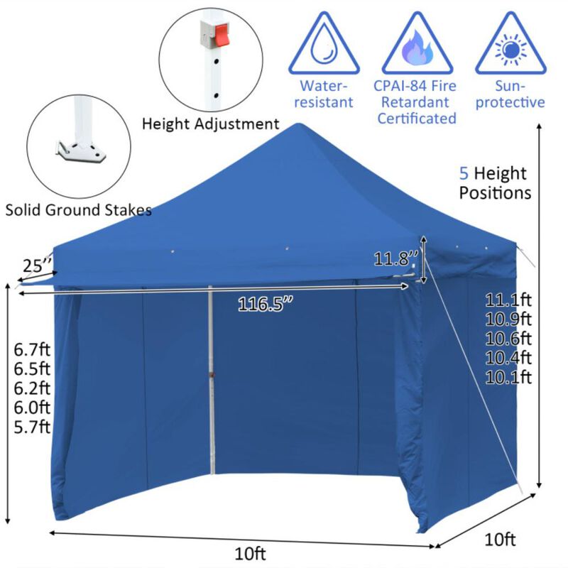 Hivvago 10 x 10 Feet Pop up Gazebo with 4 Height and Adjust Folding Awning