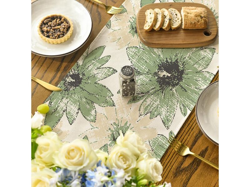 Artoid Mode Green Retro Daisy Spring Table Runner image number 4