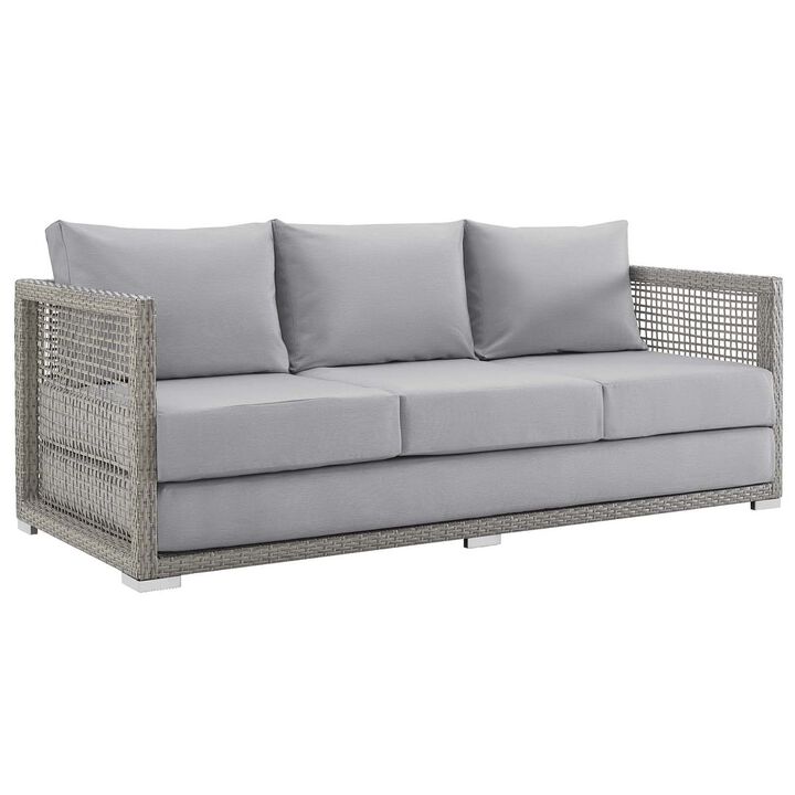 Gray White Wicker Rattan Outdoor Sofa