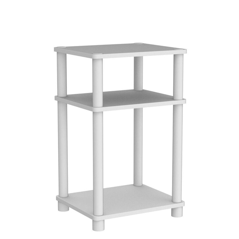 FurinnoFurinno Just 3-Tier Turn-N-Tube End Table / Side Table / Night Stand / Bedside Table with Plastic Poles, 2-Pack, White/White