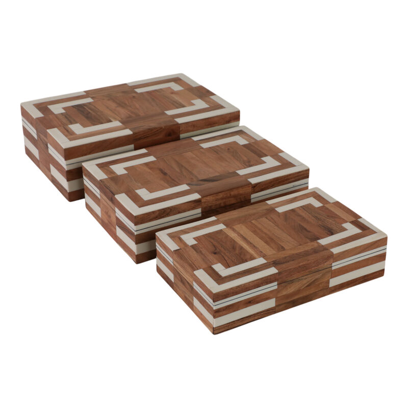 S/3 10/11/12" Wood Inlay Boxes, Natural/ivory image number 0