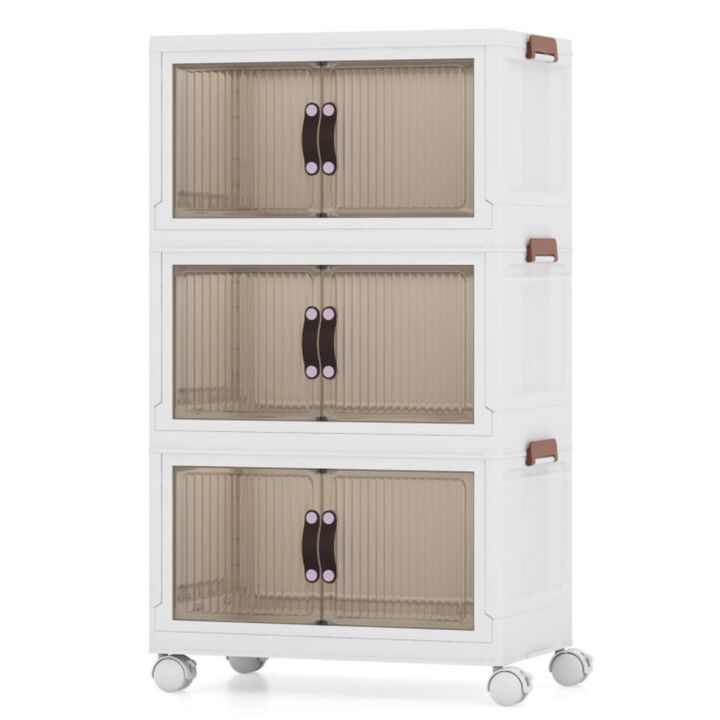 Hivvago 25.5/60 Gal 3-Tier Stackable Storage Boxes Bins with Magnetic Doors and Lockable Casters