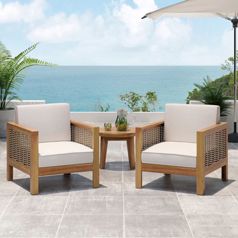 Merax  Outdoor Acacia Wood Club Chair with Wicker Accents Set of 2
