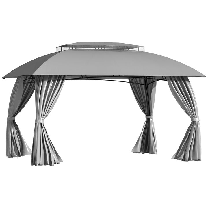 13' x 10' Patio Gazebo Outdoor Canopy Shelter with Sidewalls, Double Vented Roof, Steel Frame for Garden, Lawn, Backyard and Deck, Grey