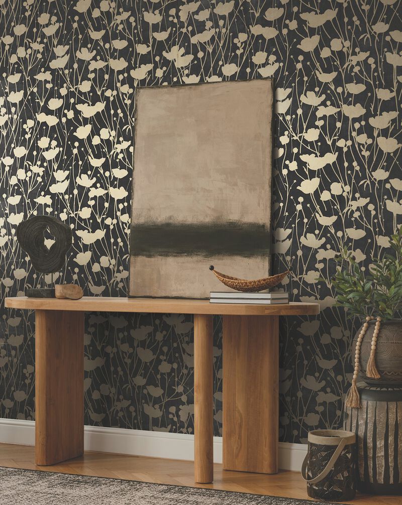 Shimmering Poppies Black Wallpaper (Double Roll) image number 4