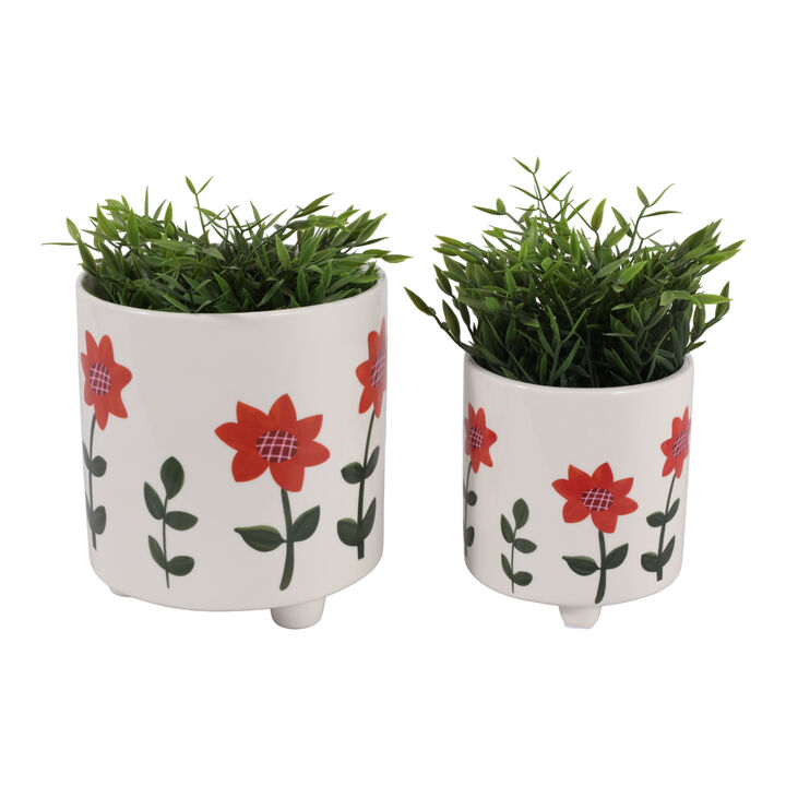 S/2 6/8" Orange Flowers Footed