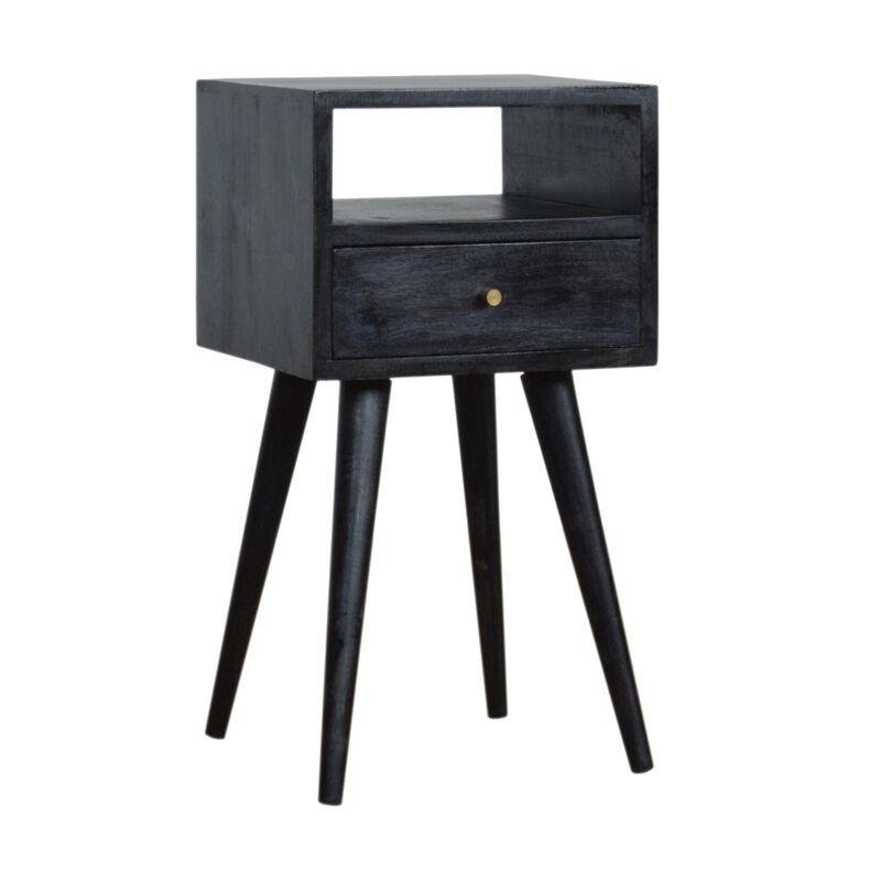 Mini Ash Black 1 Drawer Solid Wood Nightstand
