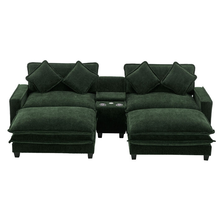Merax Sectional Sofa Chenille Upholstered Sofa with Two Removable Ottoman