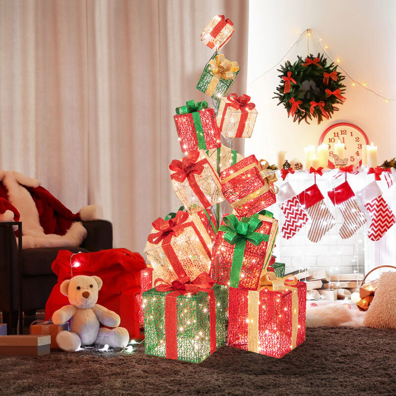 15 Stacked Lighted Christmas Gift Box Tower with 450 Warm White Lights image number 2