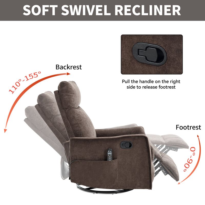 Manual Recliner Chair with Heat and Massage, Rocker and Swivel Chair in Fabric for Living Room image number 7