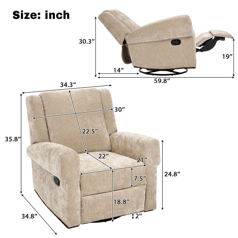 Merax Manual Swivel Rocker Chenille Recliner Chair with Dual Recline Positions image number 3