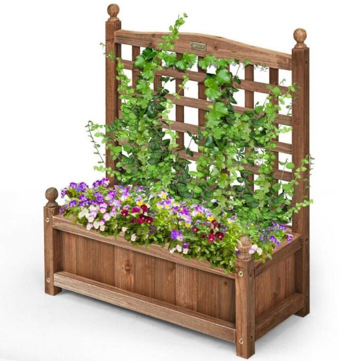 Outdoor Garden Planter Box with High Trellis for Vertical Planting and Decorative Garden Display